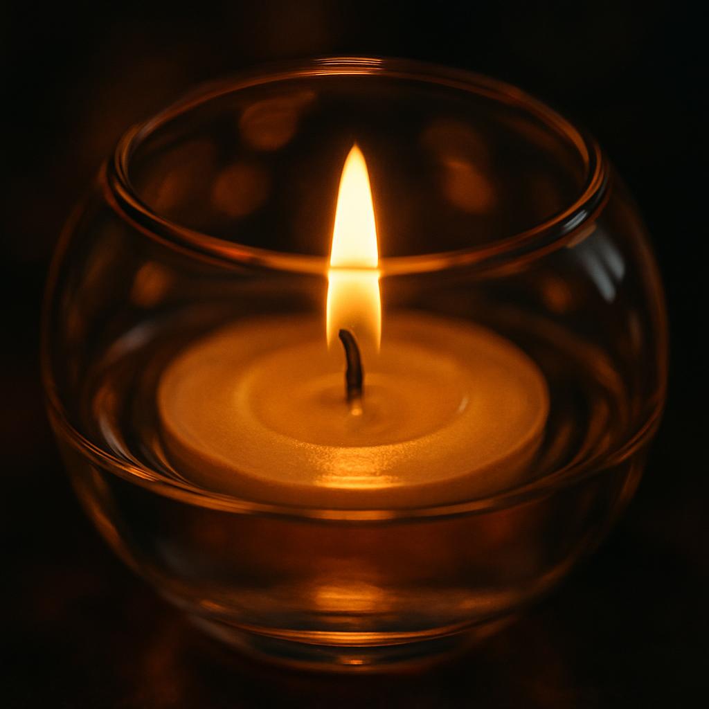 Detalhe da chama refletindo no vidro